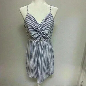 She + Sky Blue and White Striped Cutout Dress with Stretch Size Large